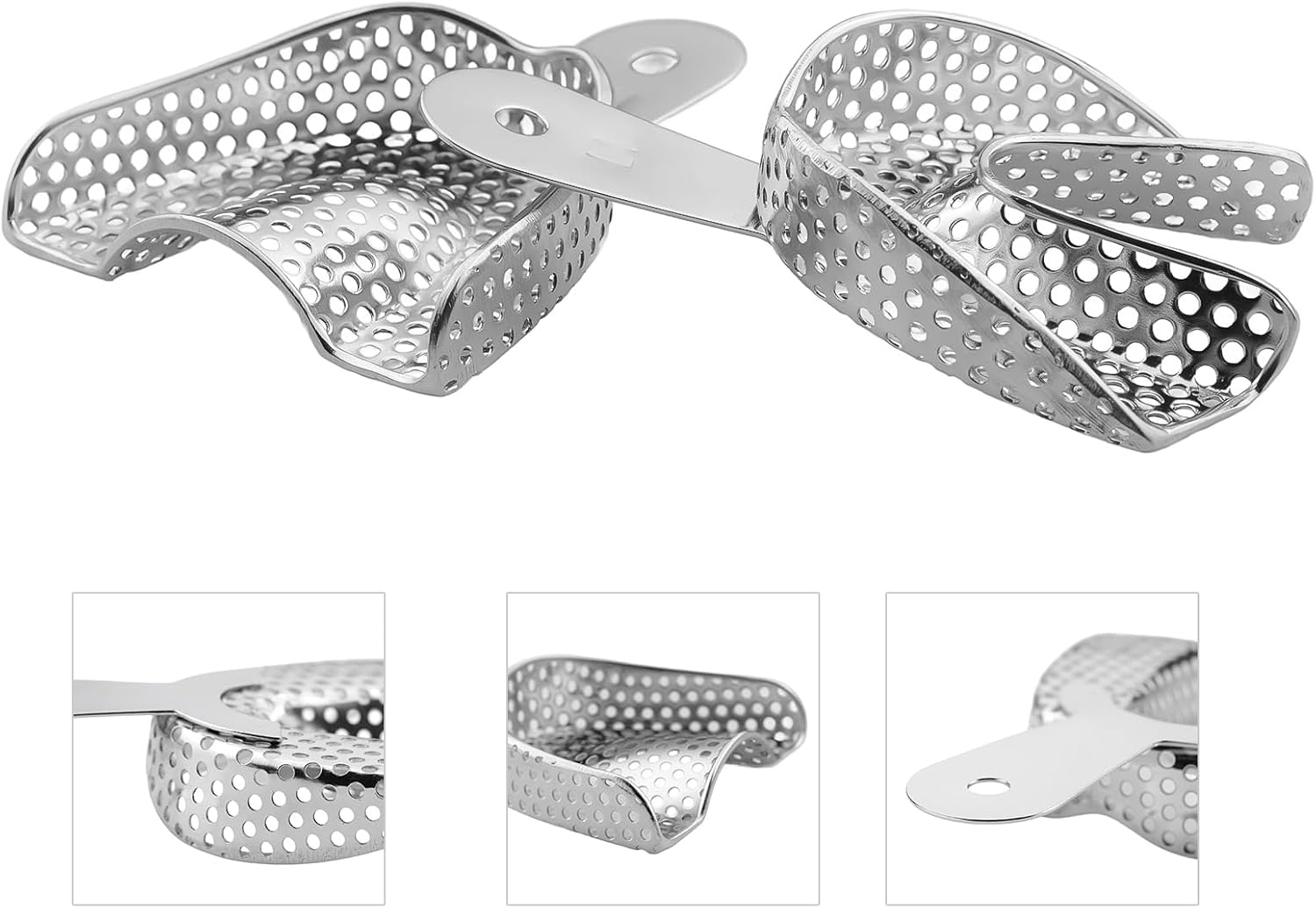 Dentist Autoclavable Stainless Steel Impression Tray,Autoclavable Small Medium Large Non-Slip Grip Upper and Lower 6 Pcs One Set