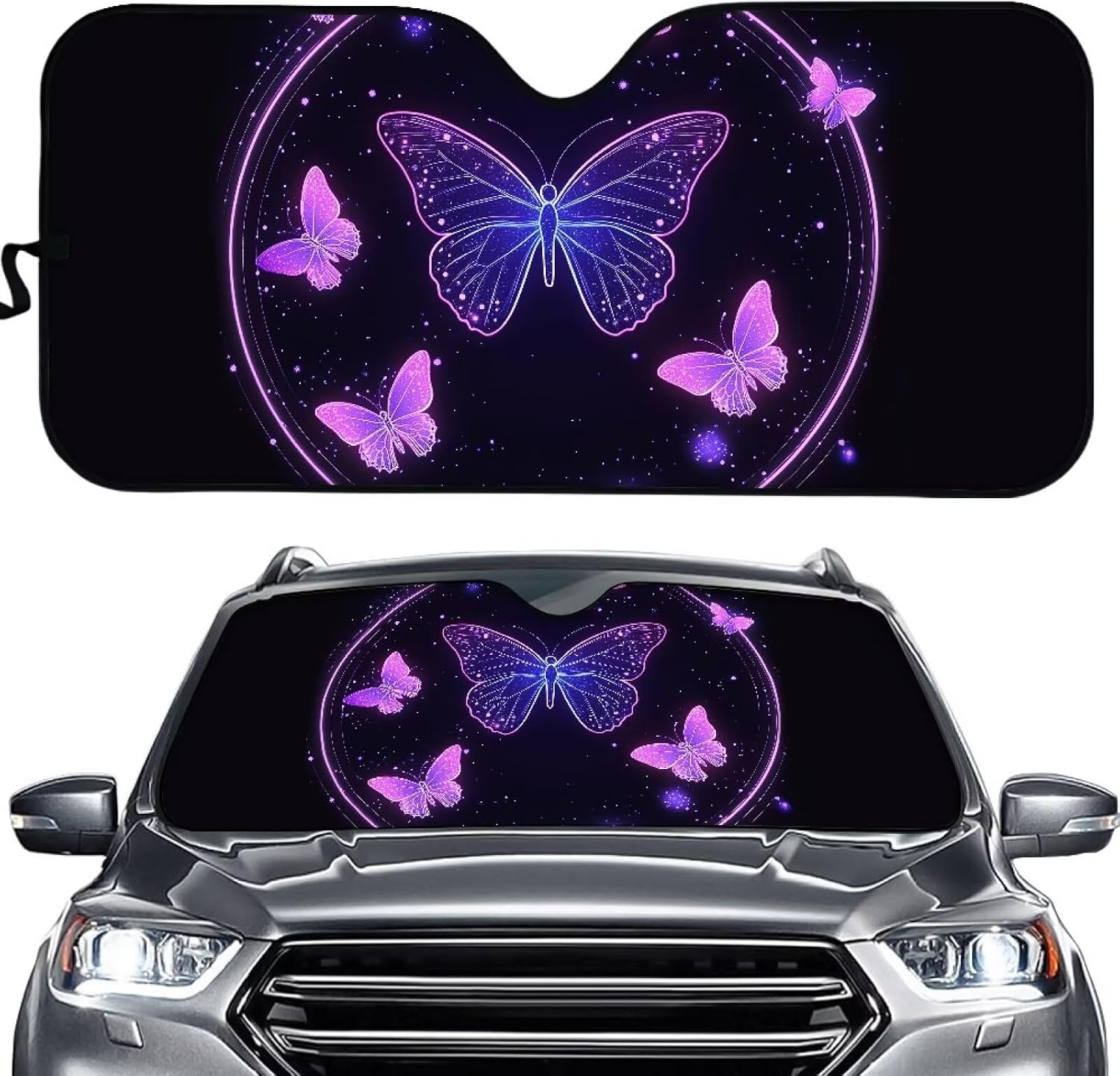 Butterfly Starry Sky Print All-Weather Car Sunshade Block UV Rays Effectively Keep Interior Cooler