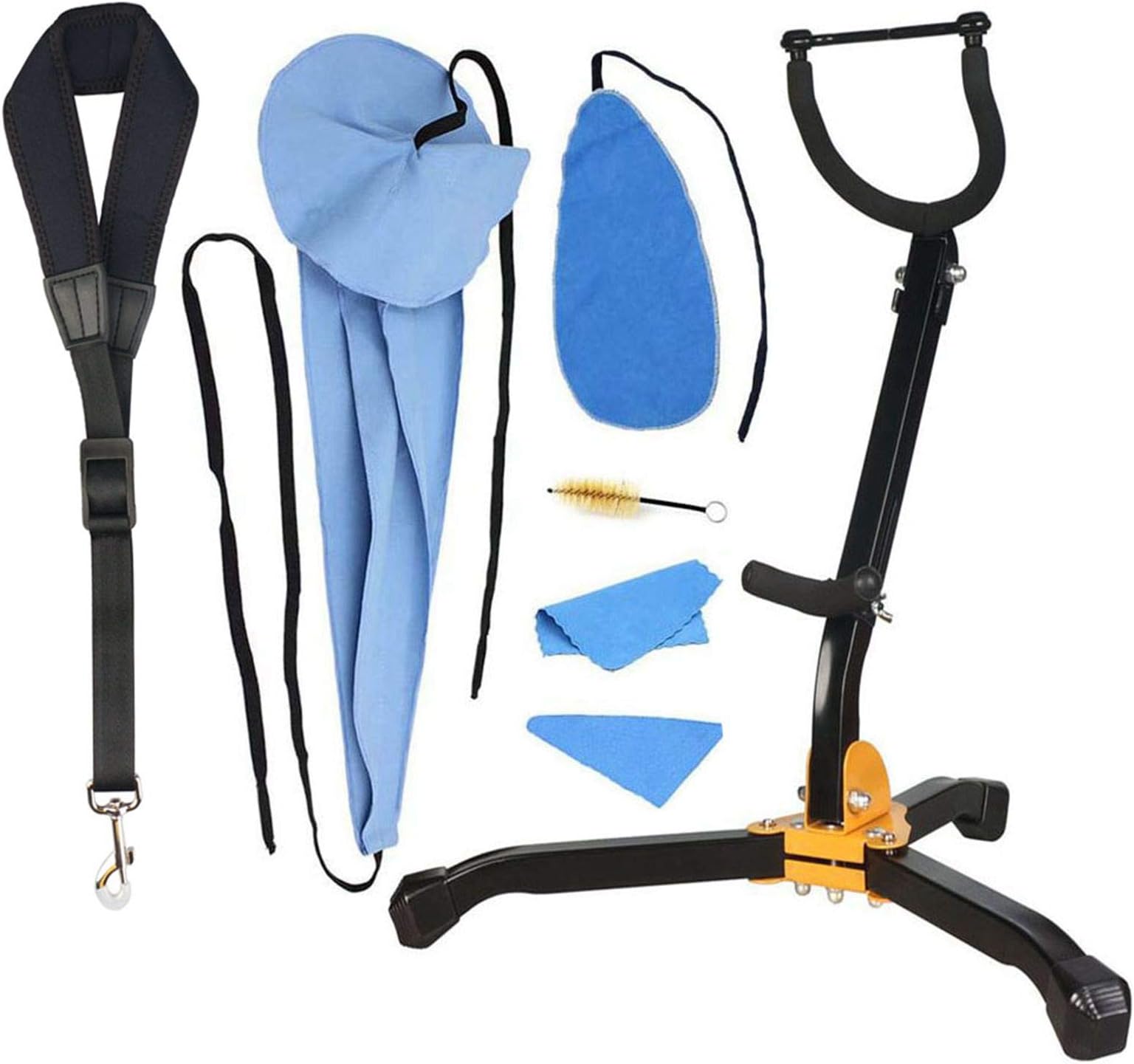 SUNYIN Saxophone Stand Set include Saxophone Strap Saxophone Cleaning Kit Alto/Tenor Saxophone Holder Soft Cotton Sax Strap set