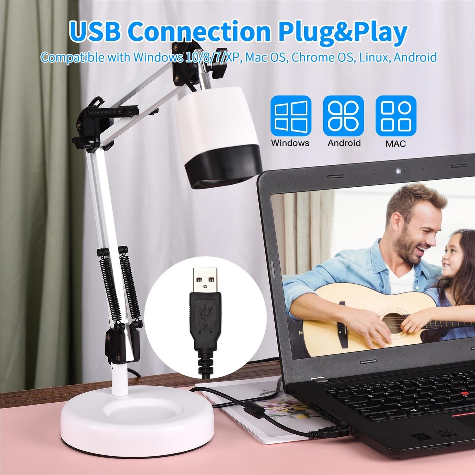 Escáner de Documentos 2 en 1, cámara Web, luz LED automática, USB A3 Alta definición 8 megapíxeles