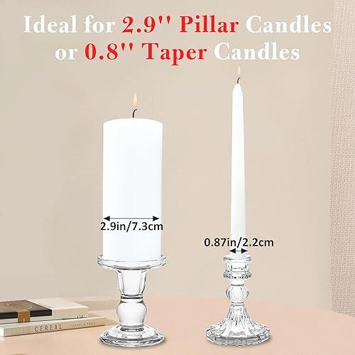 Miniatura 4 de Unity - Portavelas de cristal para velas de pilar, juego de 3 portavelas de cristal, candelabros decorativos de vidrio transparente para mesa de