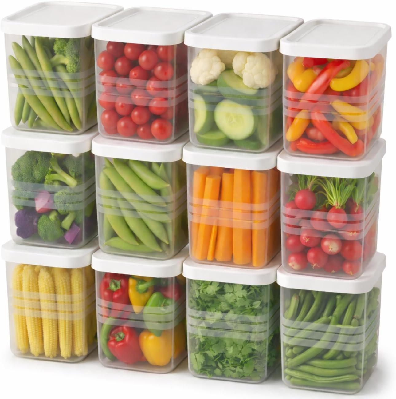 Satpurush Plastic Fridge Storage Boxes (Pack of 12) Freezer & Refrigerator Organizer Containers Kitchen Storage Container Set Kitchen Accessories Items for Home 1200 ml Food Storage Box, White