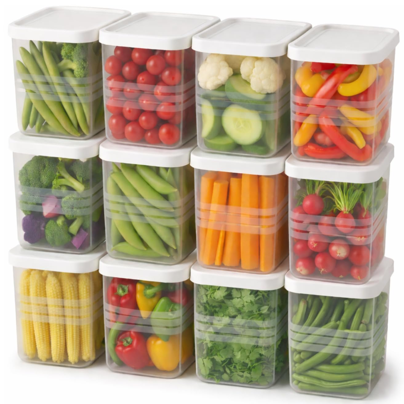 Satpurush Plastic Fridge Storage Boxes (Pack of 12) Freezer & Refrigerator Organizer Containers Kitchen Storage Container Set Kitchen Accessories Items for Home 1200 ml Food Storage Box, White