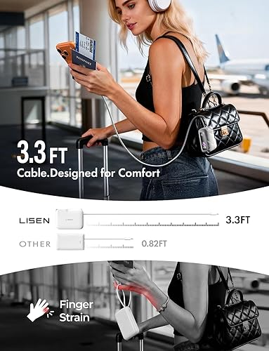 Miniatura 6 de LISEN Cargador de viaje rápido 3 en 1, cargador de pared de 35 W y banco de energía de 27 W, cargador portátil con cable USB-C integrado de 3.3 pies