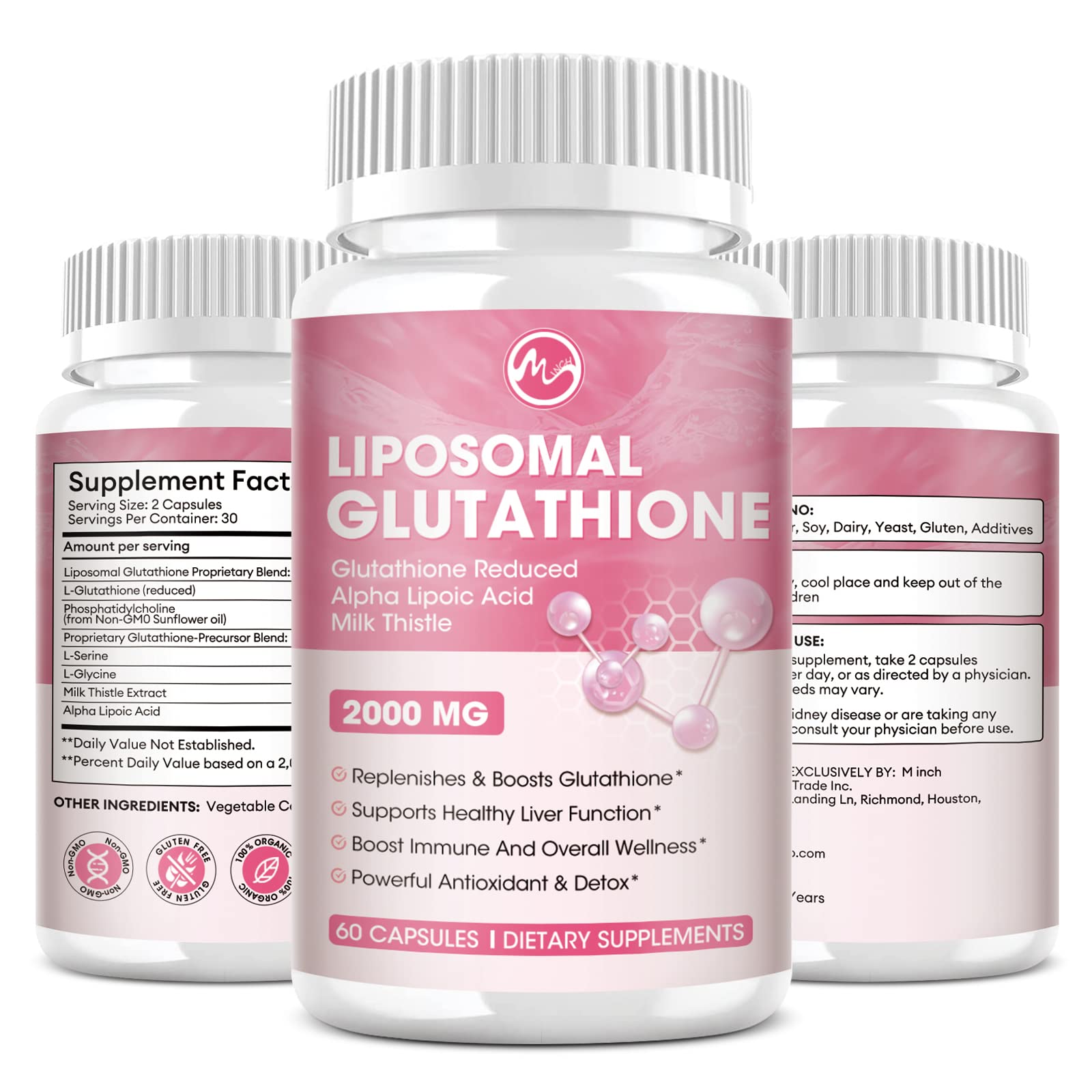 (2 Pack) Glutathione Supplement, Liposomal Glutathione Capsules with Reduced Glutathione 2000mg Milk Thistle 200mg, Non-GMO Antioxidant Supplement for Detox,Immune,Healthy Aging,Cardiovascular Support