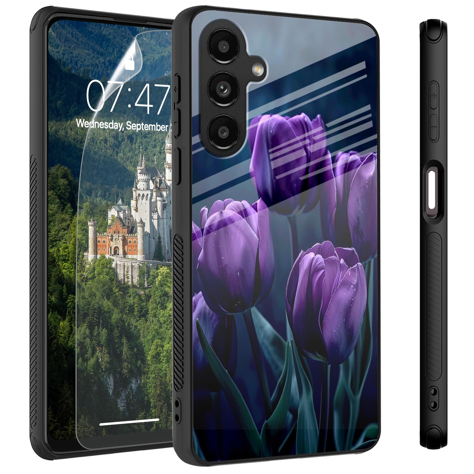 CAPAUNVDA Case for Samsung Galaxy A15 5G Tempered Glass Back Cover with Screen Protector,Shockproof Protection Phone Case for Samsung Galaxy A15 5G，