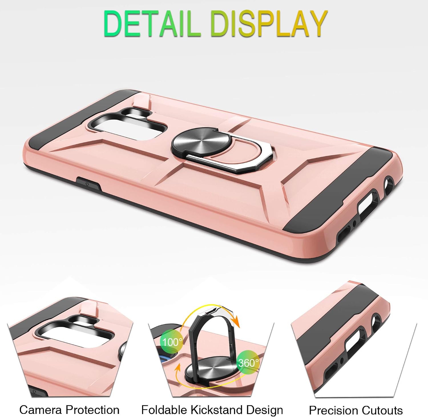 Atump Galaxy S9 Plus Case, Galaxy S9 Plus Phone Case, 360° Rotation Ring Holder Kickstand [Work with Magnetic Car Mount] PC+ TPU Phone Case for Samsung Galaxy S9+ Plus Rose Gold