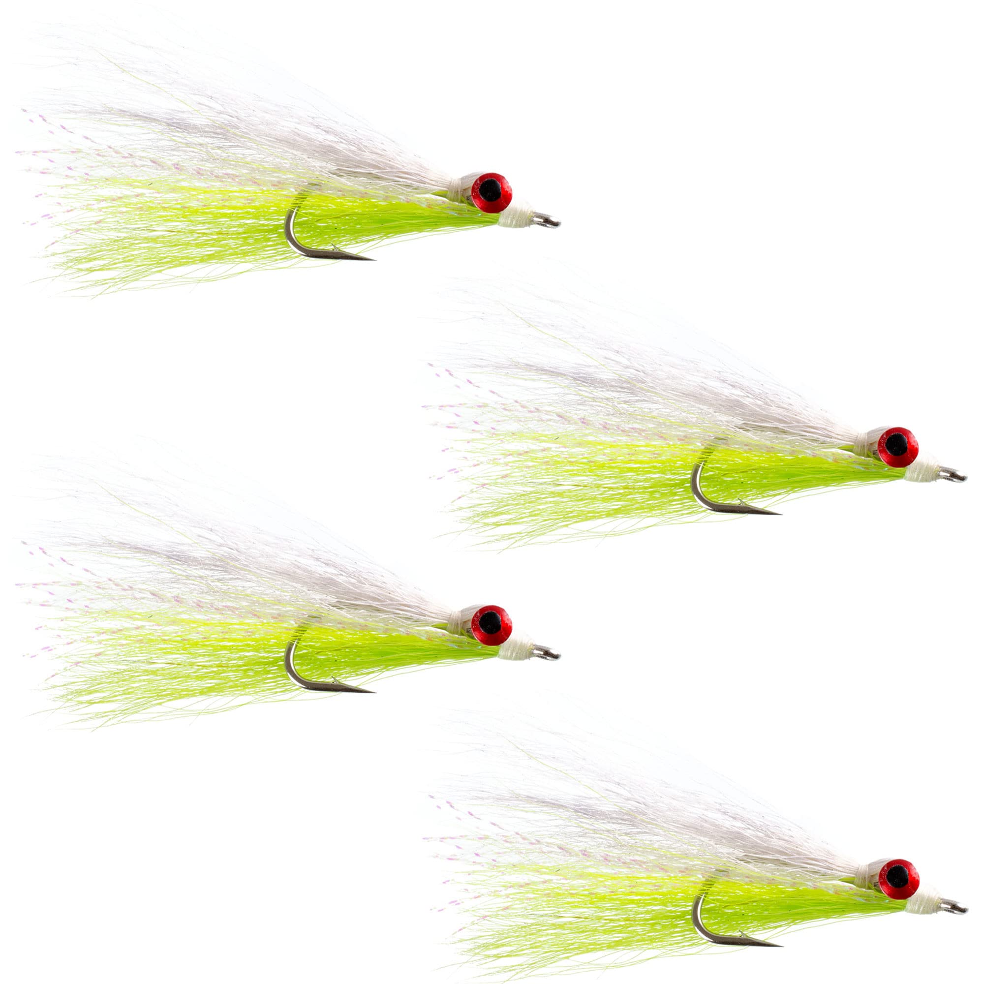 The Fly Fishing Place Clousers Deep Minnow - Streamer Fly Fishing Flies - 4 Saltwater and Bass Flies - Chartreuse and White - Hook Size 1/0