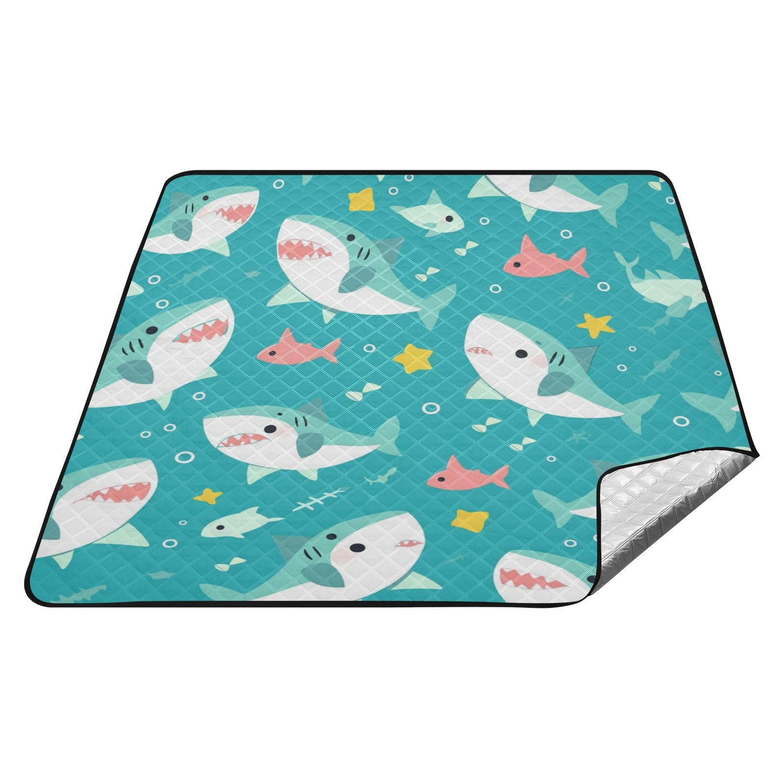 Uroczy kreskówka zwierzę ryba morze na zewnątrz koc piknikowy wodoodporny wewnątrz składana mata dla rodziny