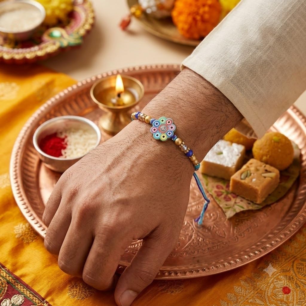 SATVIK 5-Piece Rakhi Set for Brother & Bhabhi with Lumba Rakhi image 4