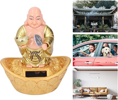 Miniatura 3 de Yoidesu Lucky Money Maitreya Buddha, estatua de Buda con energía solar, Dios de la riqueza, figura solar para decoración del hogar, accesorios de