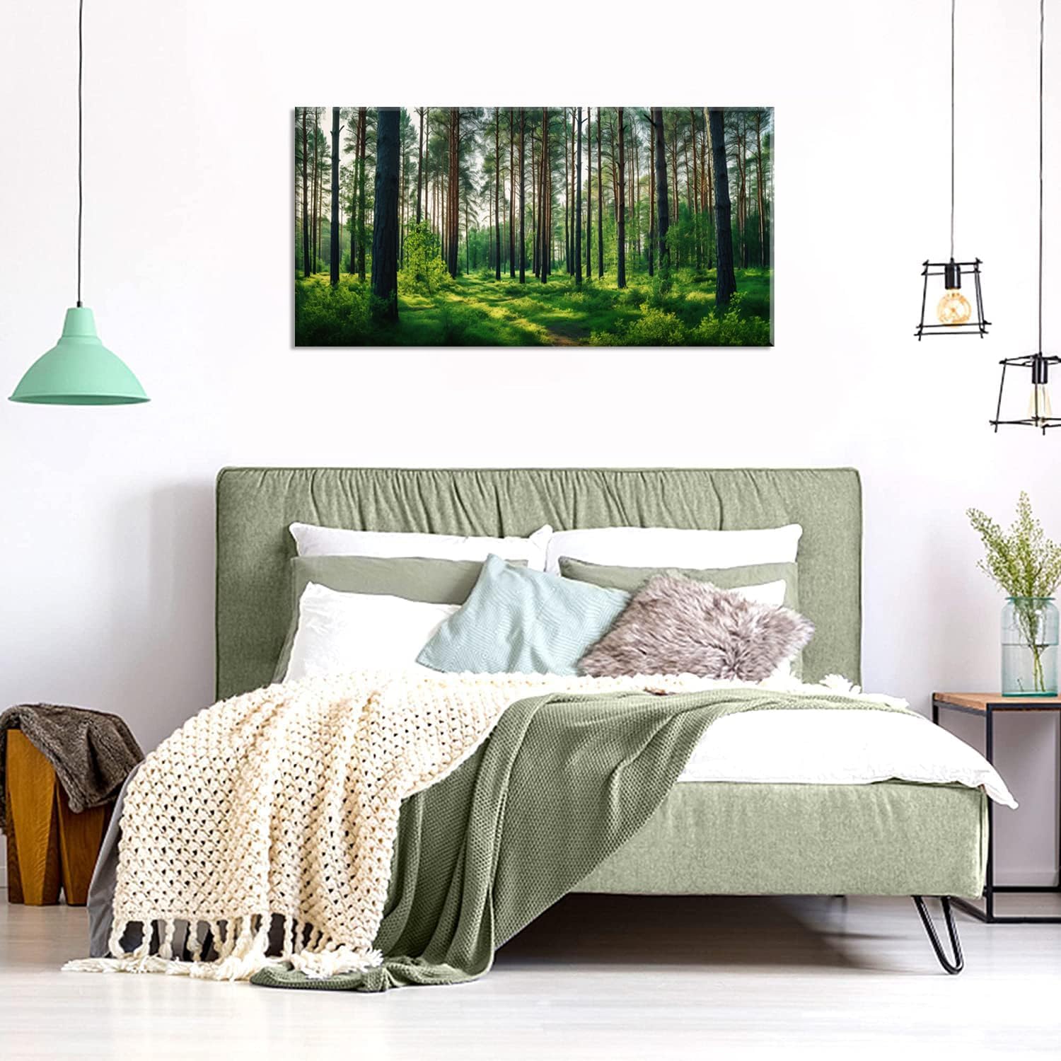 lianyibo Calm Forest Landscape Wall Art Green Canvas Painting Prints Large Scenic Nature Artwork for Living Room Office Decor(70x140cm/Senza cornice)