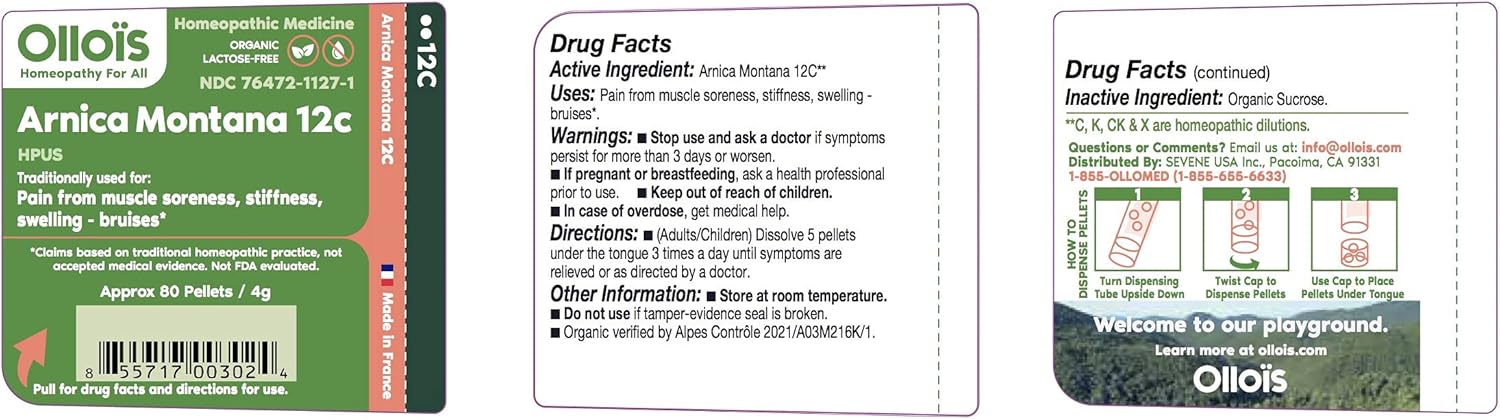 OLLOIS Vegan Arnica Montana 12c Organic, Lactose-Free Homeopathic Medicine, 80 Pellets (Pack of 1) for Surgery : Health & Household