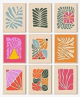 KBKBART Abstract Botanical Prints Set of 9 - Colorful Boho Gallery Wall Art, Wavy Floral Canvas Prints for Maximalist Bedroom Decor