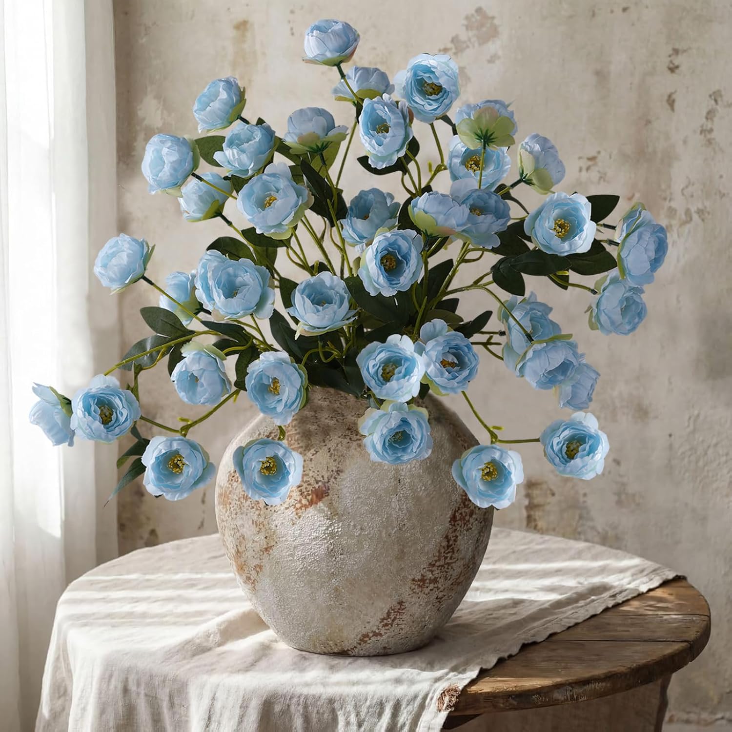 6 Pcs Peonies Artificial Flowers Faux Peony Stems for Vase 30" Light Blue Fake Peonies Branches for DIY Bouquet Centerpieces Wedding Arrangements Shower Office Decor