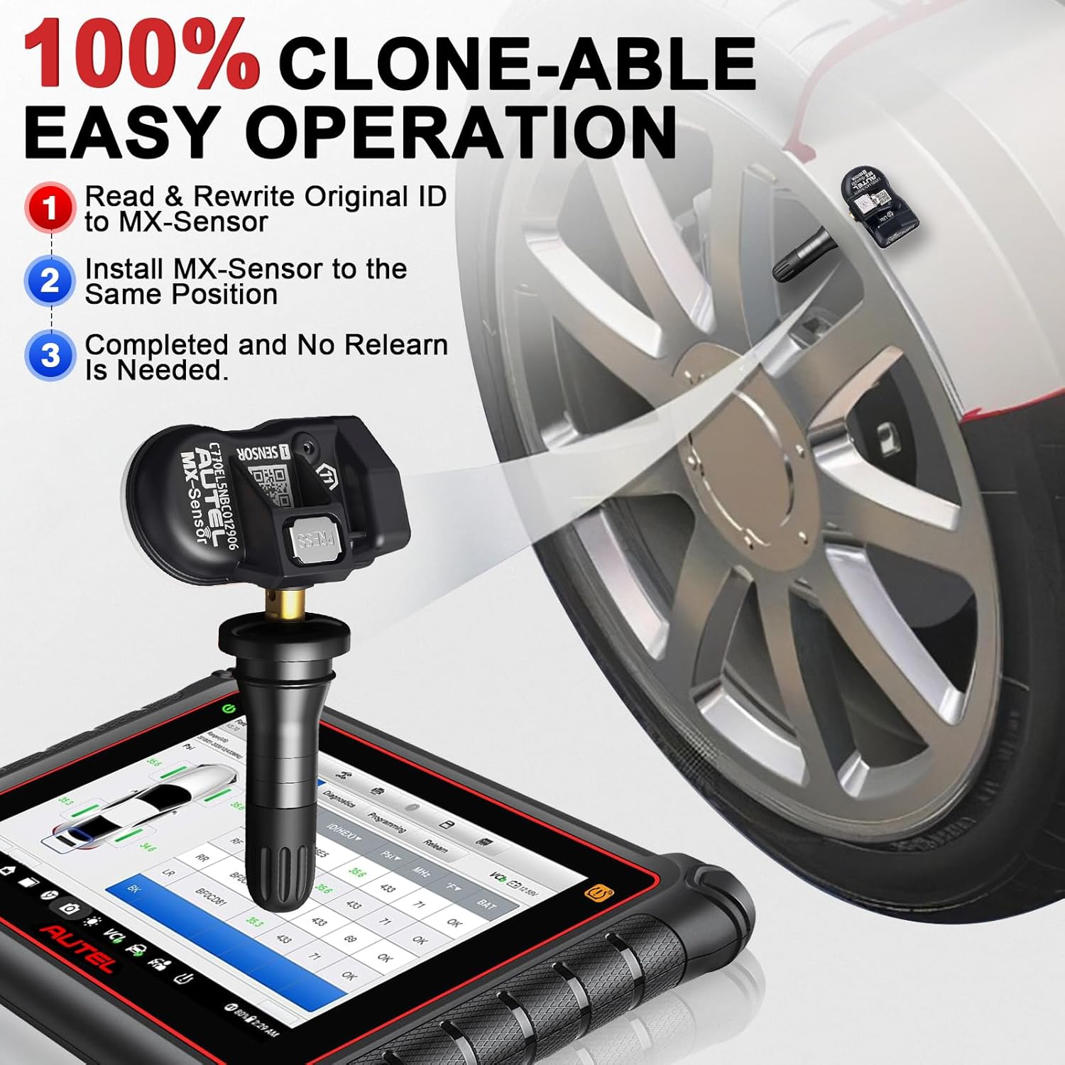 Autel TPMS Sensor Universal 1 Sensor with Dual Frequency (315MHz + 433MHz), Tire Pressure Monitoring Sensor Replacement for 99% Vehicles, Programmable by Autel TPMS Tool (Rubber Valve)