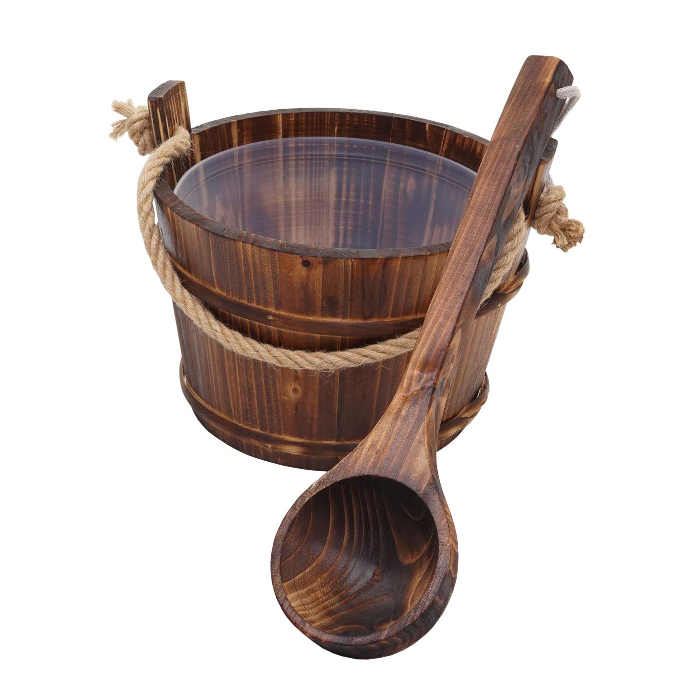 Saunakübel mit Einsatz HWC-B26AM, Saunazubehör Saunaeimer Saunakelle Aufguss, Kiefernholz 3,5 L - dunkel-braun