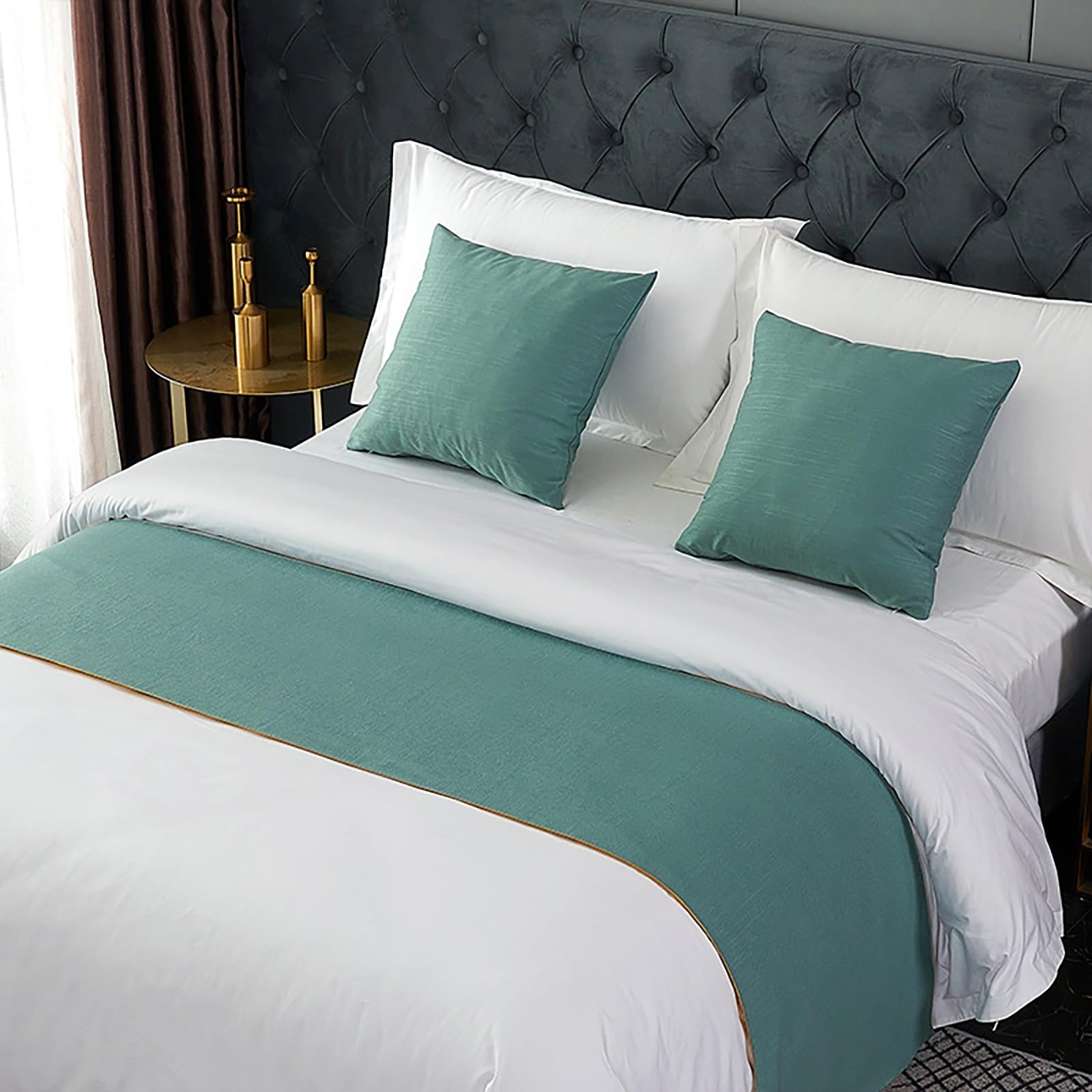 LRUPVEG Bed Runner, Twin, Queen, King, Modern Light Luxury Hotel Bed End Scarf For King Size Bed Solid Color Smooth Comfort Bed Runners & Scarves(Green2,50 * 180cm for 120cm Bed)