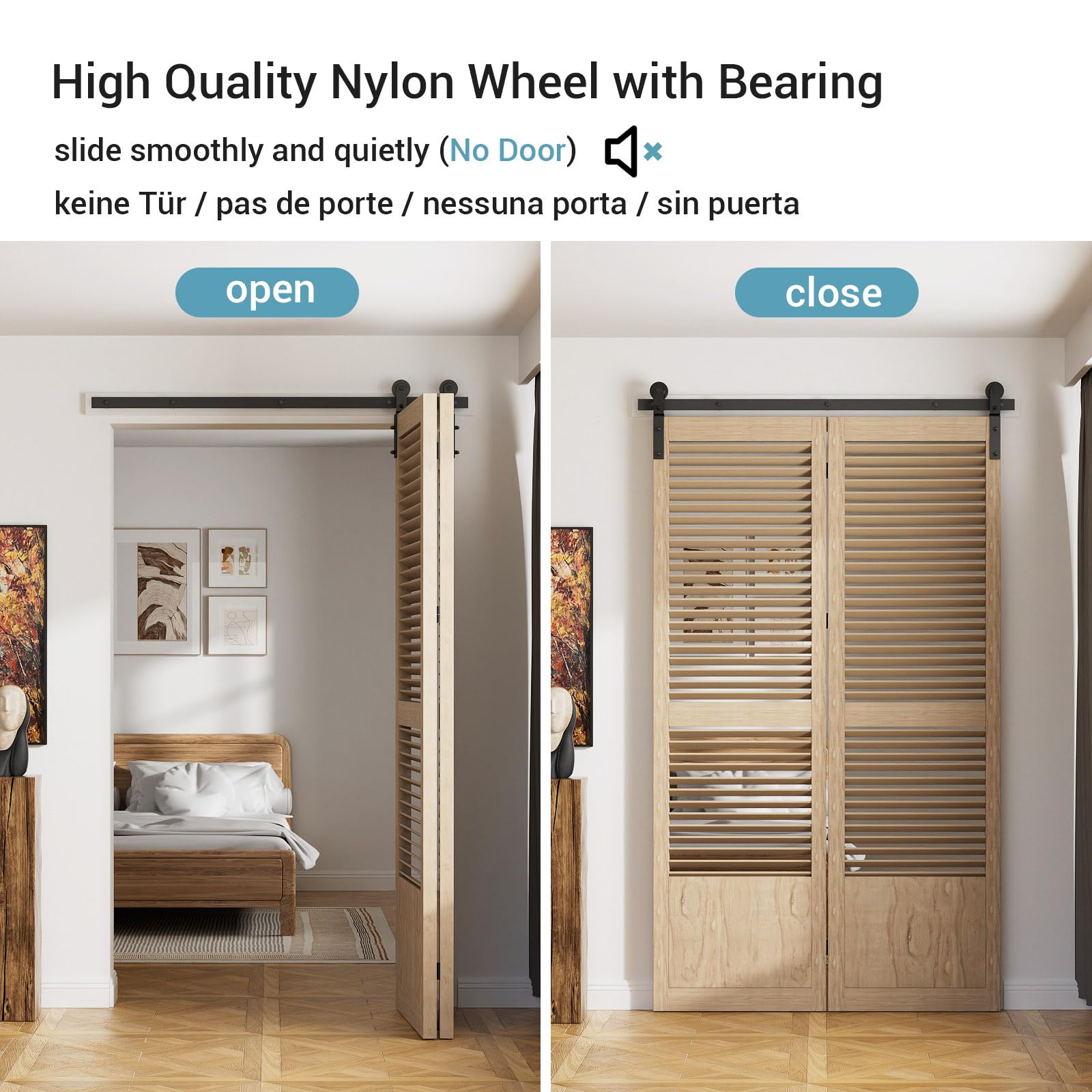 Juego completo de 224 cm para 2 puertas de madera de 109 cm (no incluye puerta), color negro