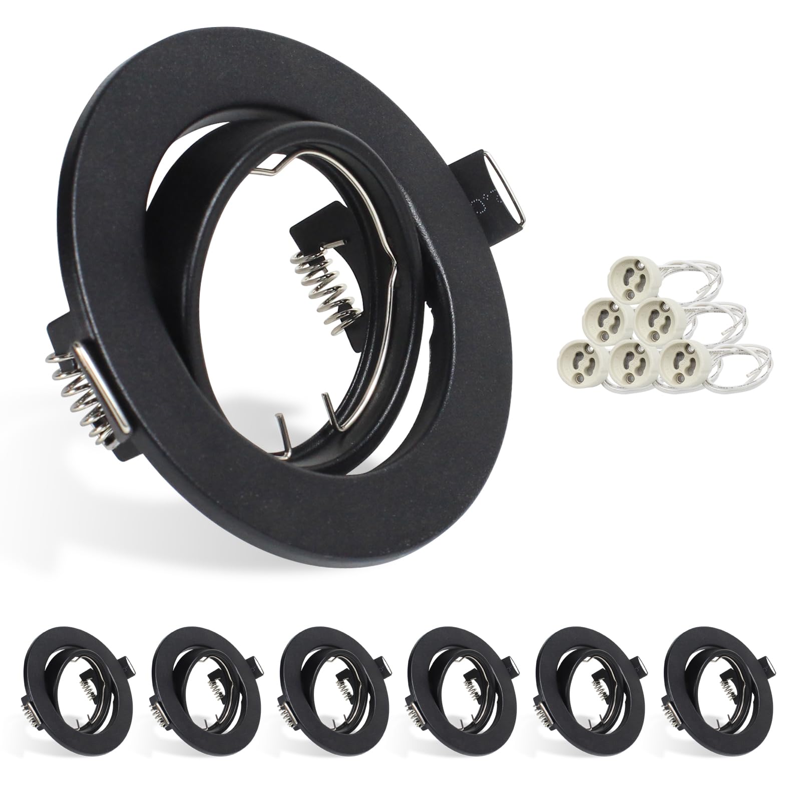 HiBay 6X Downlights for Ceiling GU10 Spot Lights 360° Tiltable Spotlights Round Black Downlights for Living Room Shop, 240V, 90mm Outer Diameter, 68-85mm Cut-Out Holes, Without Bulb