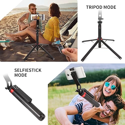 Miniatura 7 de Trípode para selfie stick de 71 pulgadas con control remoto, cuádripod mejorado para trípode extensible antivibraciones con mango de equilibrio 14