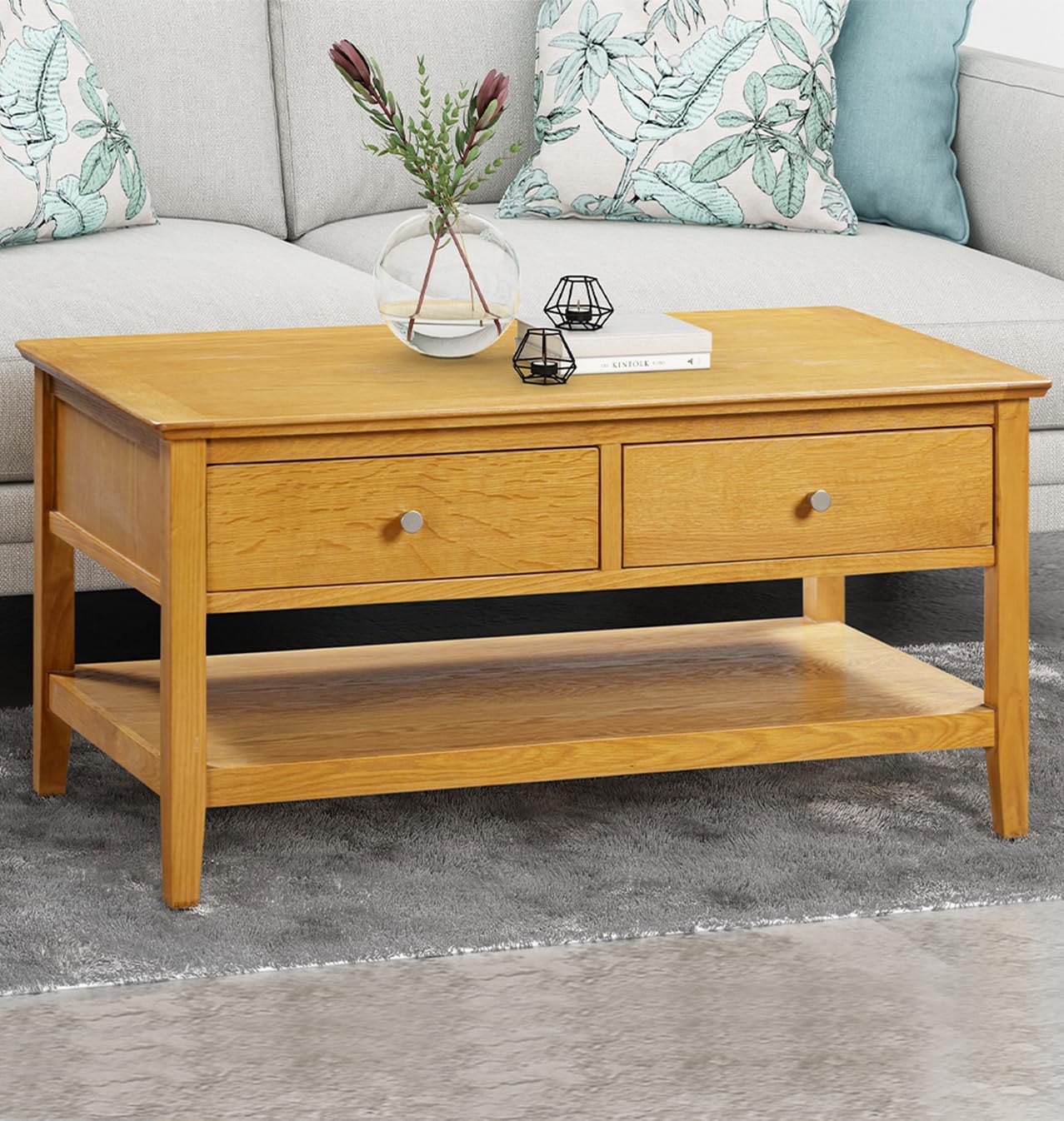 Hallowood Furniture Hereford Light Oak Coffee Table with Drawers ...