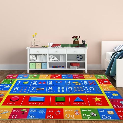 Miniatura 2 de NANAN Alfombra infantil de 8 x 10 pies, alfombra para dormitorio, aula, sala de juegos, alfombra educativa para niños, alfombra de juego extra