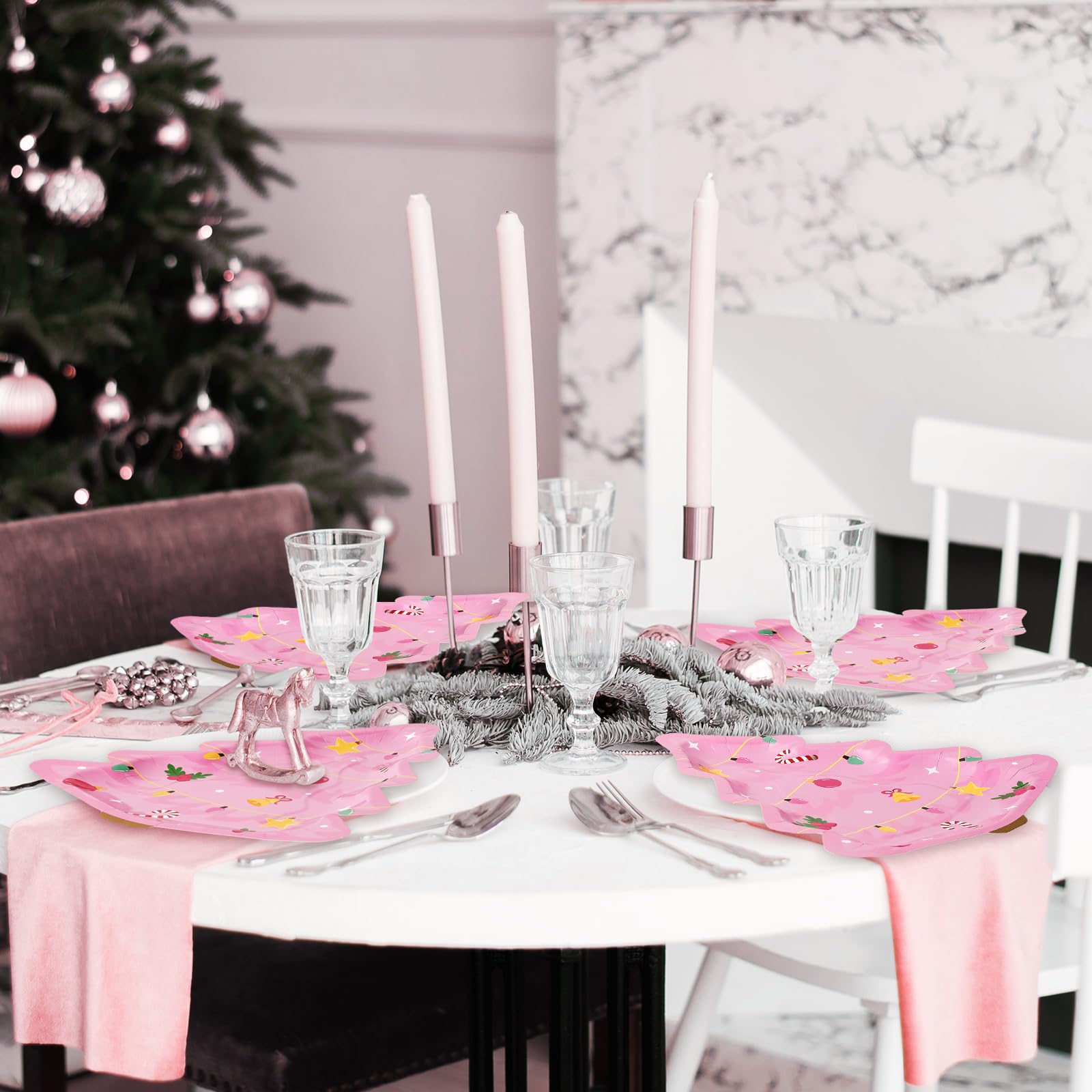 JarThenaAMCS 50 platos de papel de Navidad, platos desechables para árbol de Navidad, platos desechables para Navidad, fiesta de invierno, suministros de vajilla