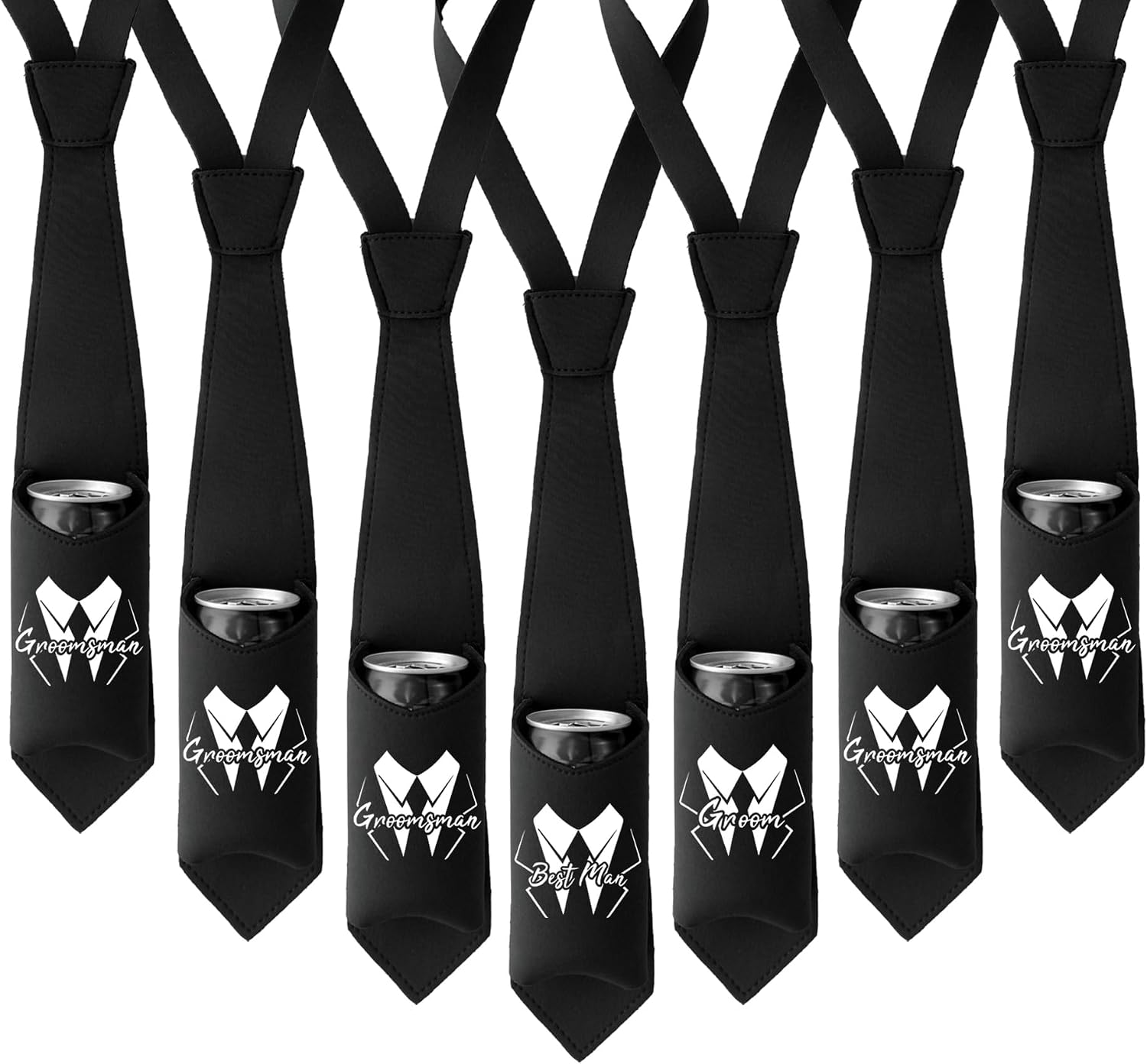 PartyGifts&beyond Groomsmen Proposal Gifts 7 PCS Funny Bottle & Can Holder Tie Necktie for Bachelor Party