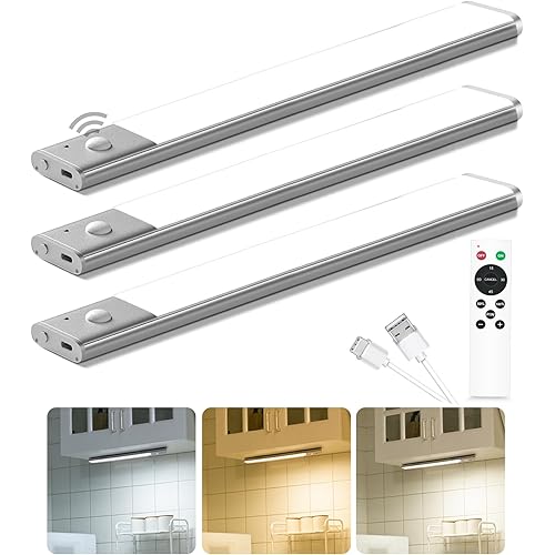 64-LED Under Cabinet Lights, Motion Sensor Under Cabinet Lighting, 1500mAh Rechargeable LED Closet Light Remote, Under Counter Lights for Kitchen, Shelf, Pantry (3 Pack)