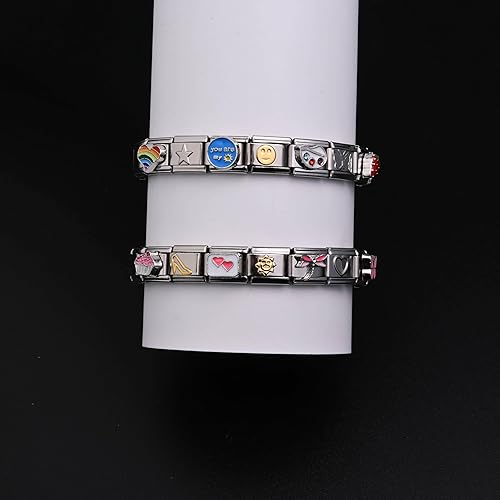 Miniatura 2 de 10 pulseras italianas con dijes italianos, dijes italianos clásicos, de los años 2000, lindo diseño modular de los años 2000, joyería para mujeres y