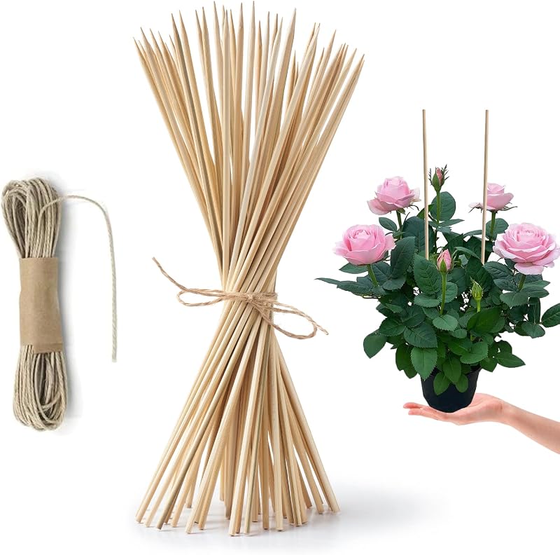Paquete de 50 estacas de bambú para plantas de 8 pulgadas para palos de jardín de madera, soporte de madera para plantas florales de jardinería interior, plantas en macetas, manualidades, más opciones de tamaño de 8 pulgadas/12 pulgadas/16 pulgadas