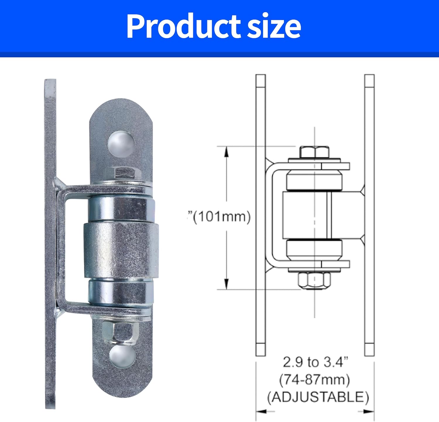 2 Pack Heavy Duty Door Hinge, Supports Doors Up to 1100 Pounds, Adjustable Yoke Pivot Bearing, Heavy Duty Bolt Sealed Bearing Outdoor Door Hinge Bolts to Door (Silver)
