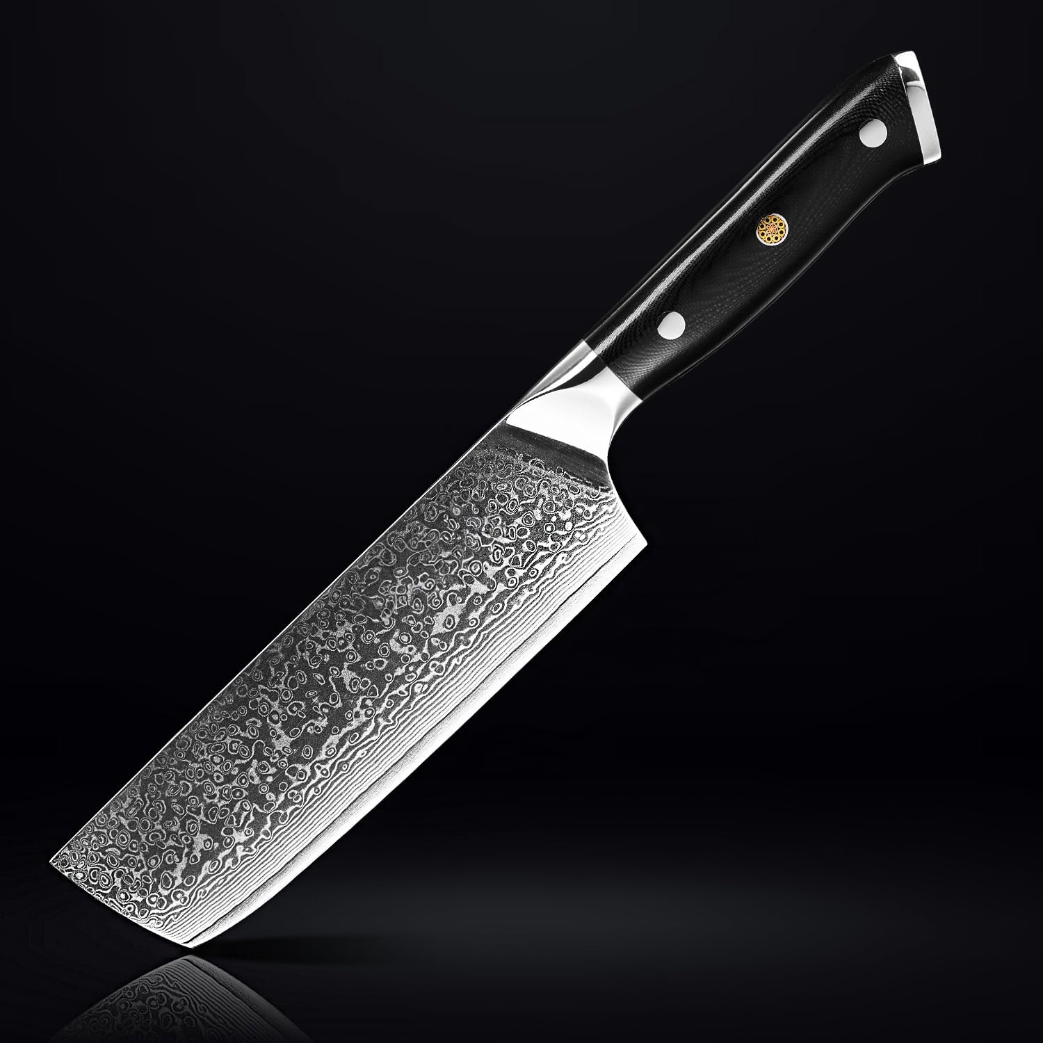 SENKEN 7" Damascus Steel Cleaver Knife - Shogun Collection - 67-Layer Japanese VG10 Steel w/Full-Body G10 Military Grade Handle - Ultra Sharp Nakiri Knife for Boneless Meat and Vegetables
