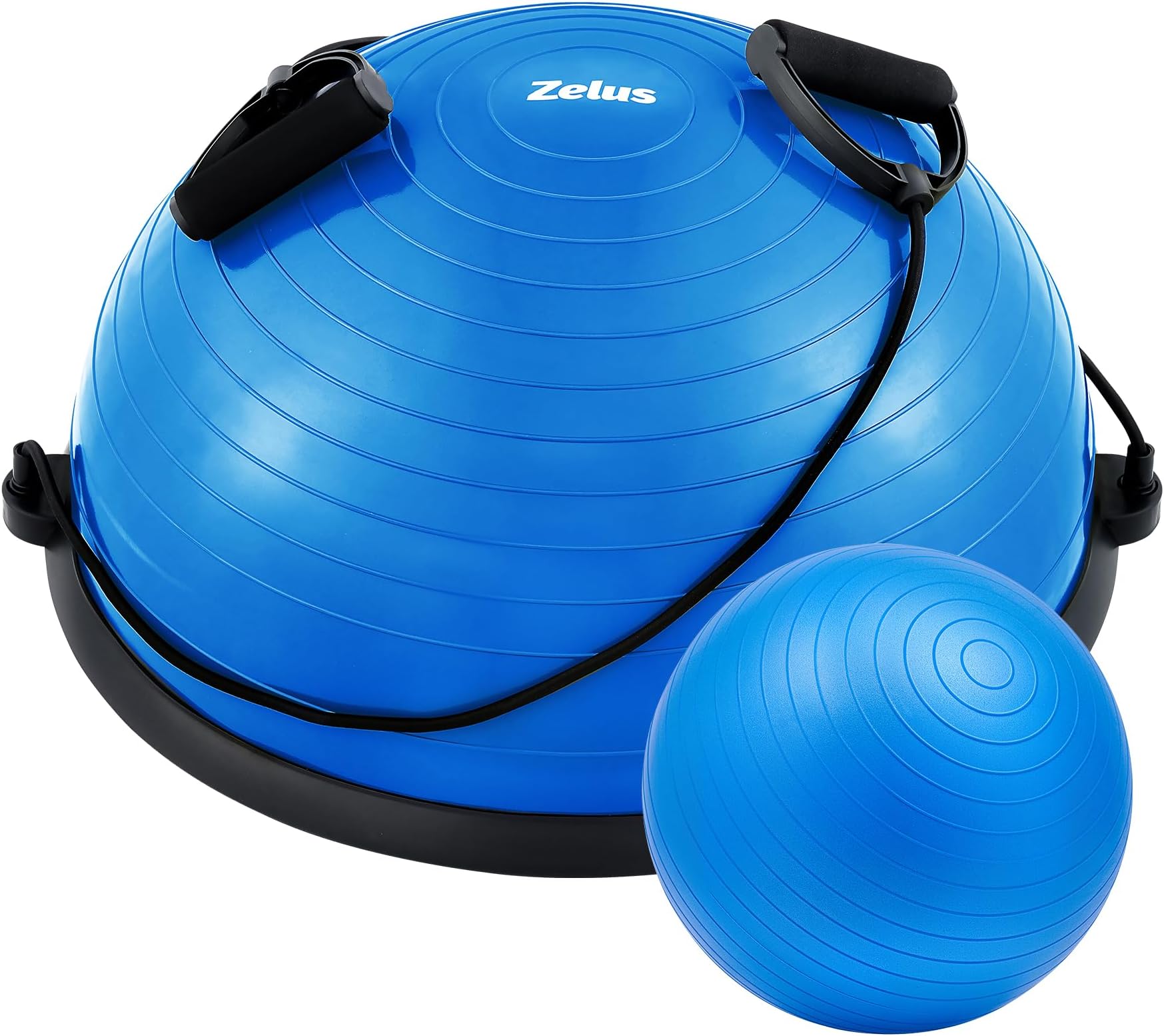 ZELUS 58cm Half Exercise Ball Stability Balance Board with Resistance Bands for Yoga Workouts, Half Dome Pilates Yoga Balance Ball Trainer with Foot Air Pump