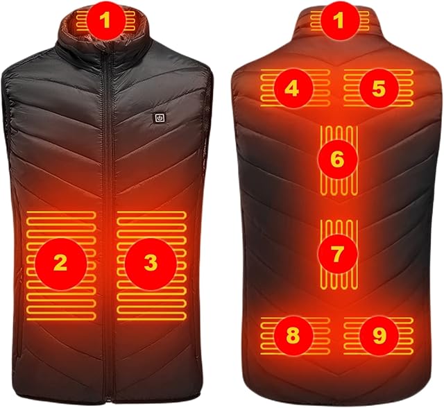 JC Gens Men's Heated Vest with Battery Pack, Electric Heated Vest with 3 Adjustable Heating Levels & 9 Heating Zones Size XL