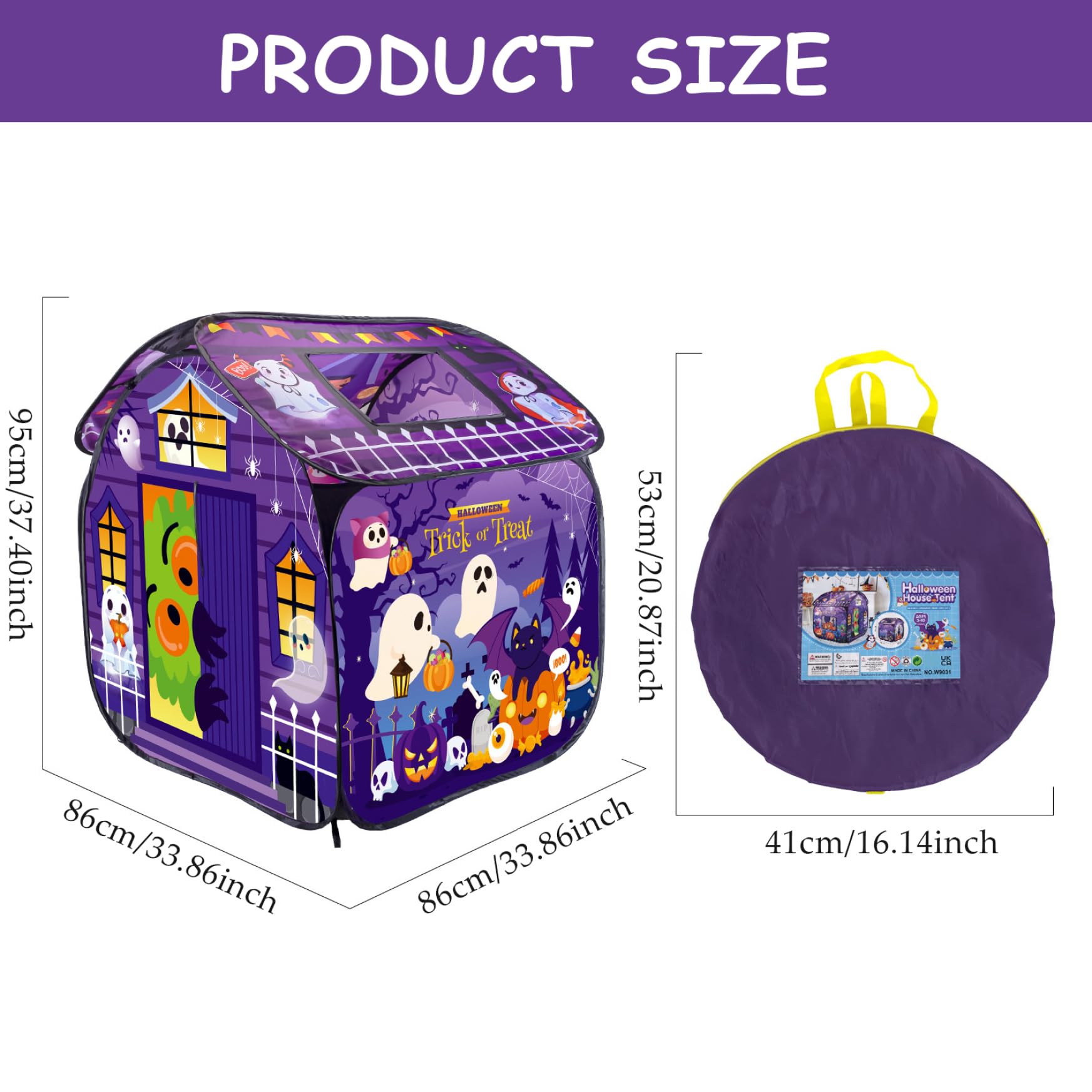 Tenda da gioco per bambini, casetta da gioco pop-up pieghevole ventilante per Halloween con porta ribaltabile e apertura superiore, tenda per bambini dolcetto o scherzetto, non restringibile, re