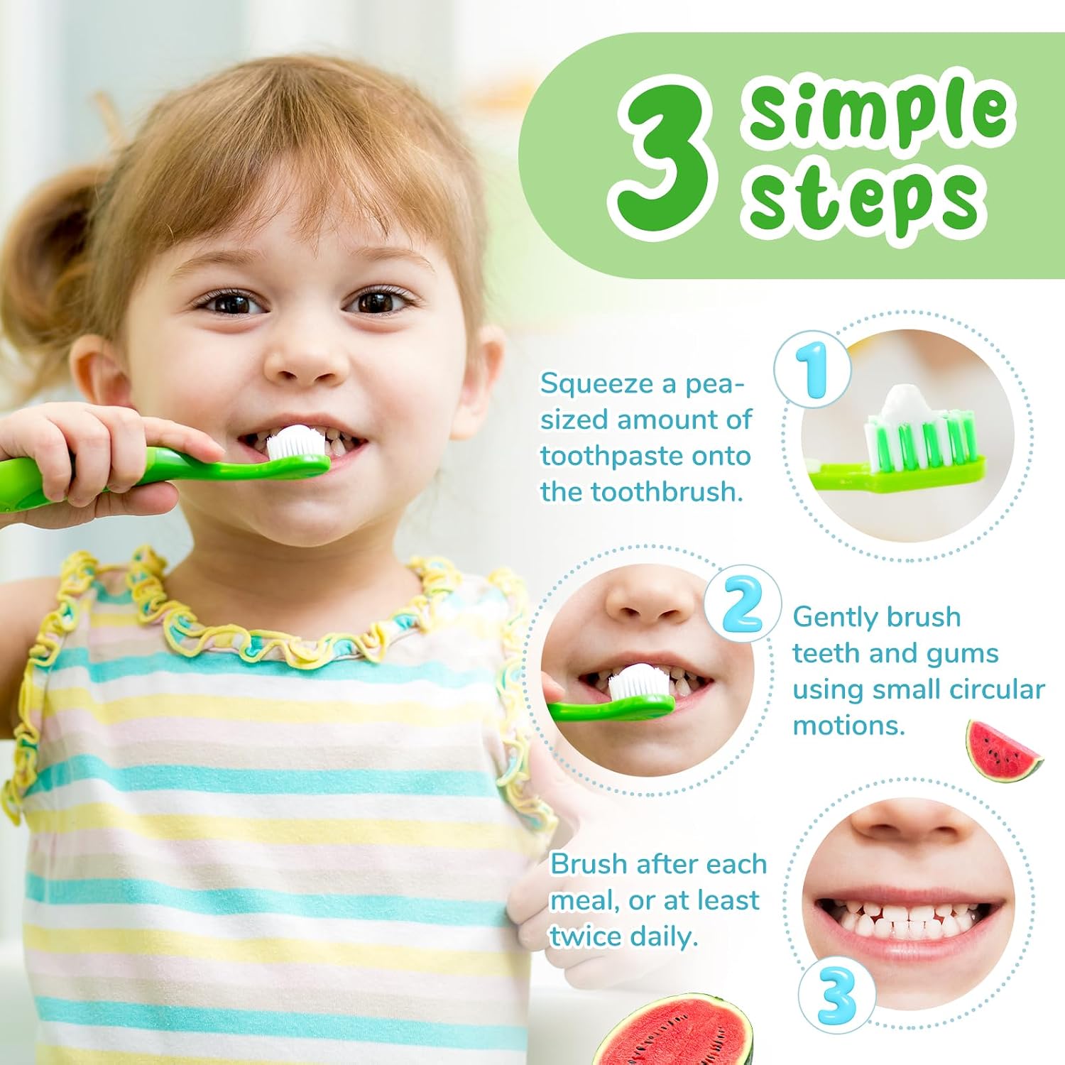 Fluoride-Free Baby Toothpaste for Ages 2-3 – Natural Fruit-Flavored Mild Formula – Pea-Sized Amount for Developing Teeth – 2.1 oz (60g) (2 Pack, Watermelon)