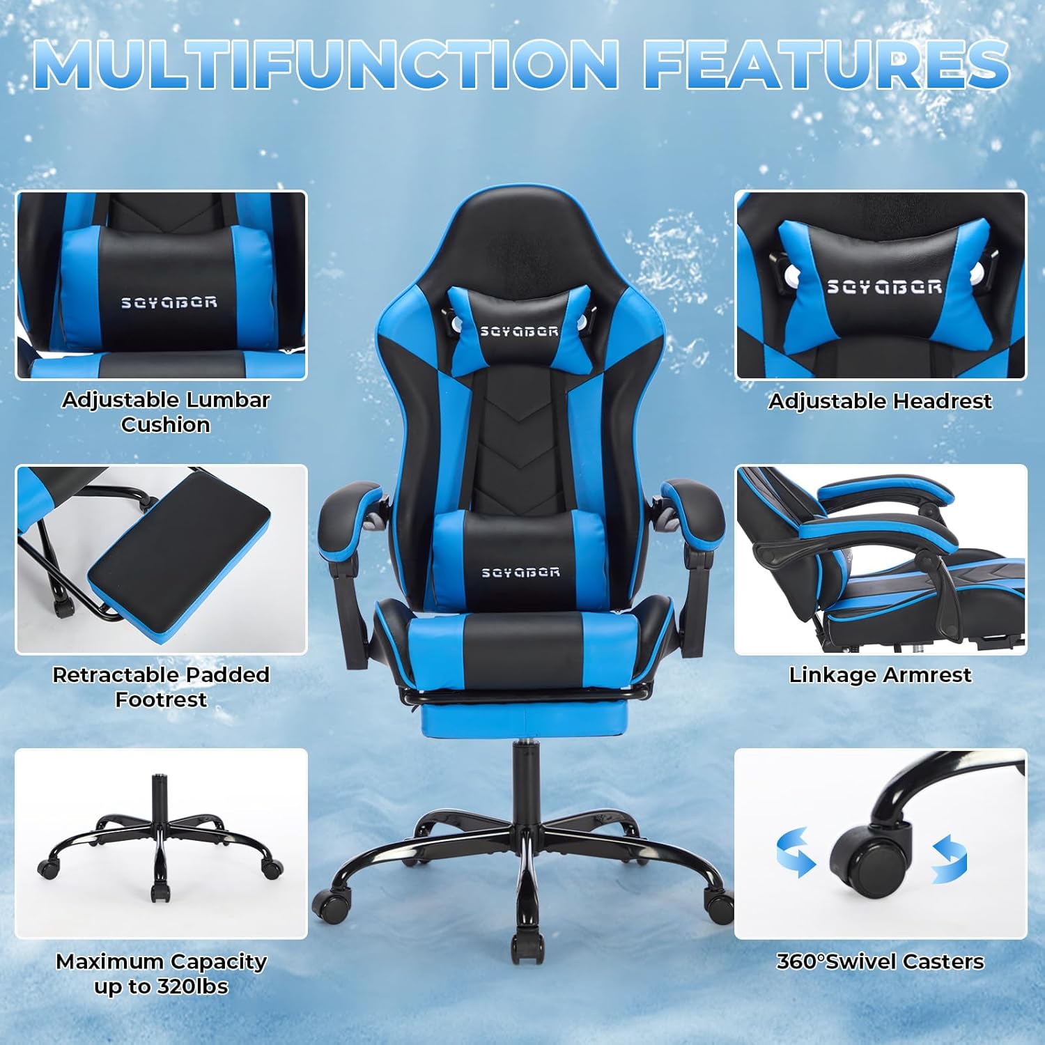Gamer Kursi Pu Leather Computer Desk Chair, Footrest with Ergonomic Gaming Chair and Massage Video Game Chairs, Adjustable High Back Office chair for adults Kunda Gaming Reclineer Gamer Kursi Pu Leather Computer Desk Chair, Footrest with Ergonomic Gaming Chair and Massage Video Game Chairs, Adjustable High Back Office chair for adults Kunda Gaming Reclineer
