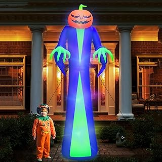 12Ft Giant Halloween Inflatables Pumpkin Halloween Decorations Inflatables with LED Light Sandbags Stakes Strings Halloween Inflatables Outdoor Decorations Blow Up Inflatable Holiday Yard Decoration