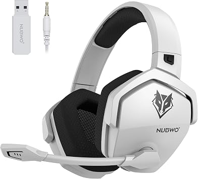 NUBWO G06 Casque Gaming sans Fil PS5, PS4, PC, NS, Mobile, 2,4 GHz + Bluetooth, 100 Heures, 50mm, Blanc