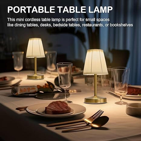 eypid 3W LED Small Rechargeable Lamp,2000mah Battery Operated Lamps,Vintage Brass Mini Lamps,2 Level Brightness Small Gold Cordless Mini Lamp for Kitchen Counter(Gold, H 9.8”) photo 2