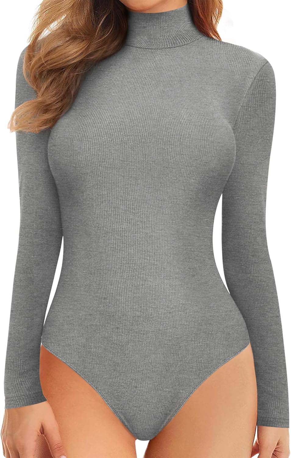 MANGOPOP Long Sleeve Bodysuits for Women Mock Turtle Neck Ribbed Body Suit Tops