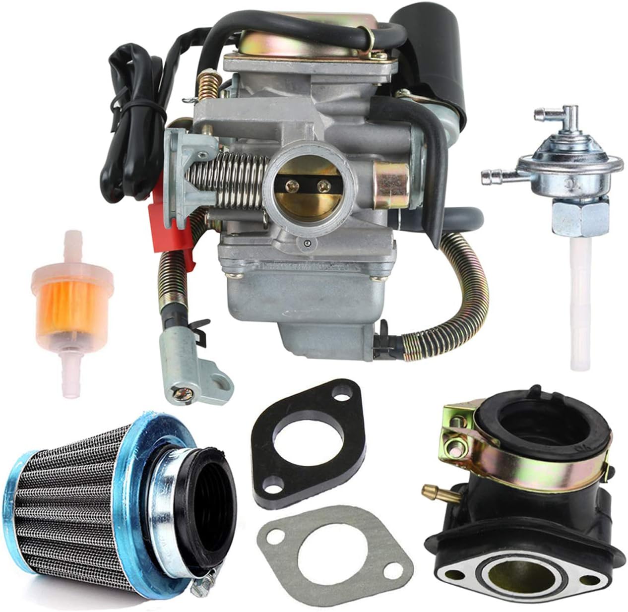 Compatible with 150cc Carburetor for GY6 125cc 150cc Scooters Go Karts ATV Moped Scooter Dune Buggy 152QMJ 157QMI 4 Stroke Engine Electric Choke carb with Air Filter Intake Manifold Fuel Gas