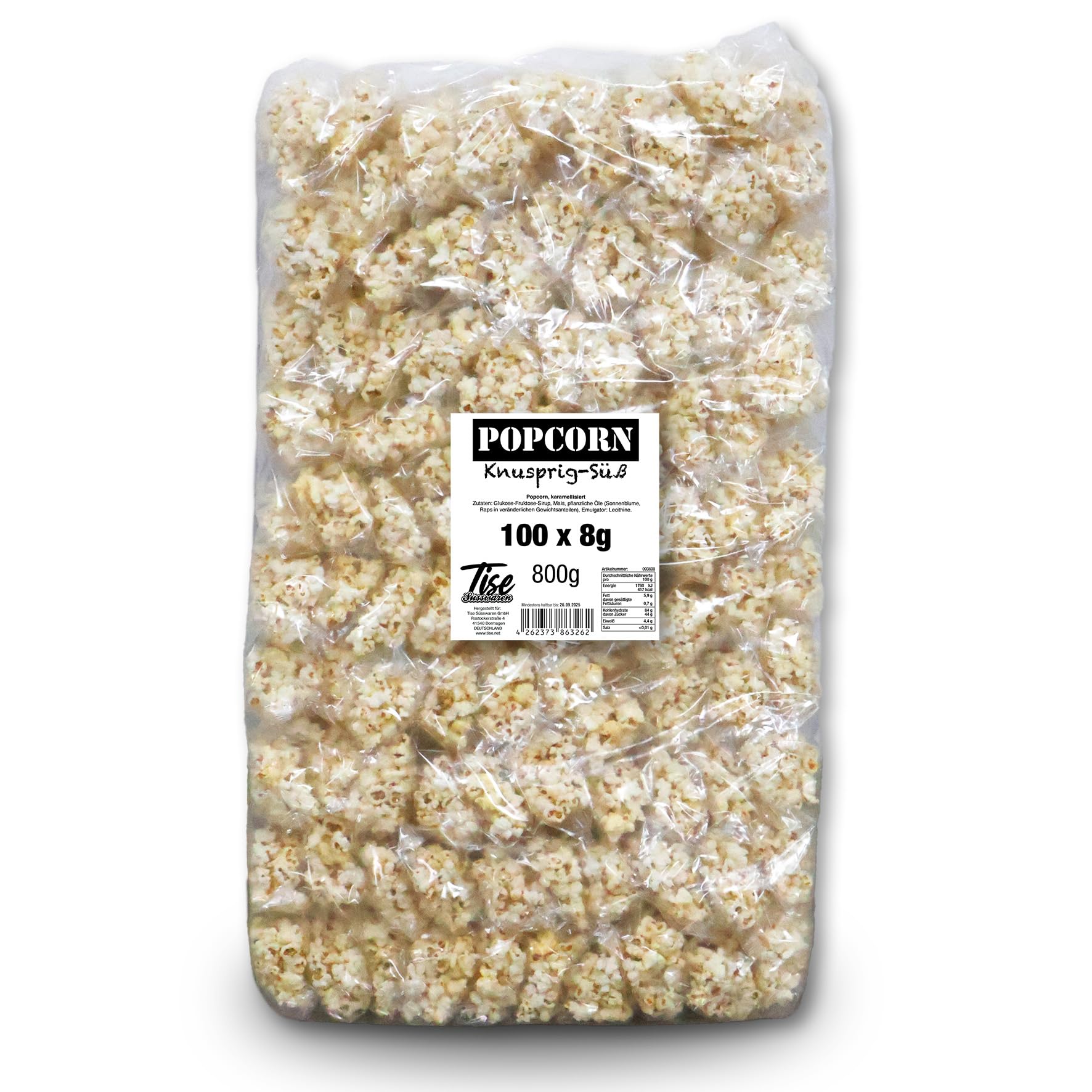 Tise Süsswaren Popcorn süß und knusprig 100 einzelne Tüten (100x8g)