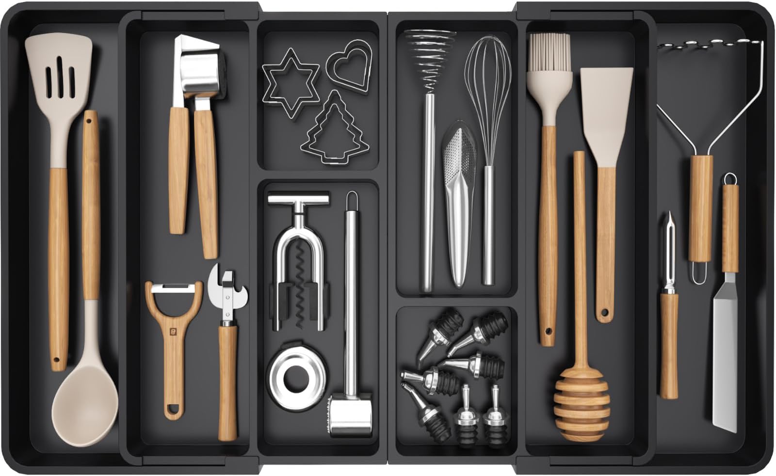 Couverts, Plateau D'Ustensiles Extensible Pour Tiroir, Organisateur De Tiroir Reglable Pour La Cuisine Rangement Compact En Plastique Pour Contenir Des Cuilleres Fourchettes Noir 84599597