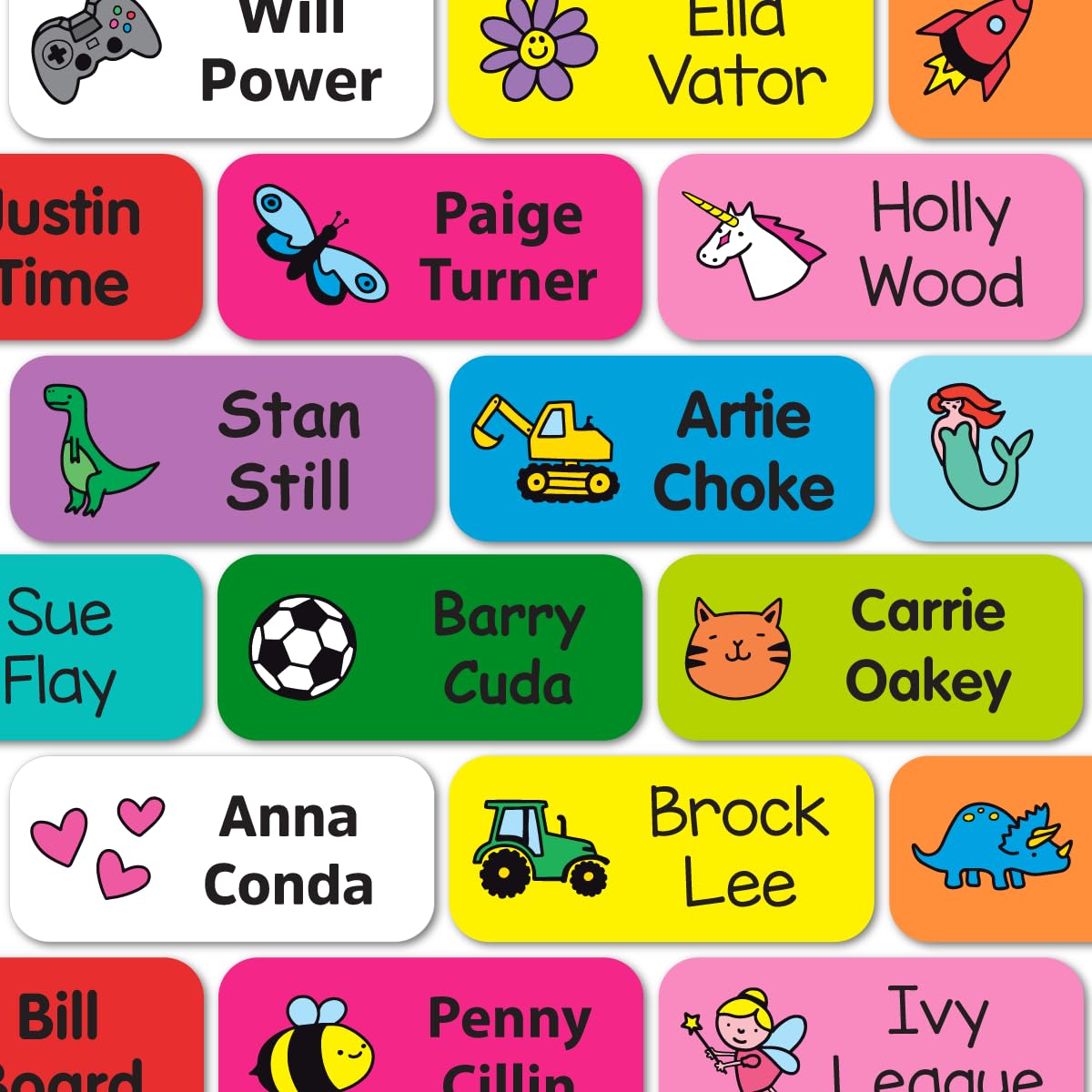 Personalised Stick on Name Labels for Clothes Kids School Uniform and Items Washable Clothing Name Stickers No-Iron No-Sew - Choice of Designs - 32x14mm (60)