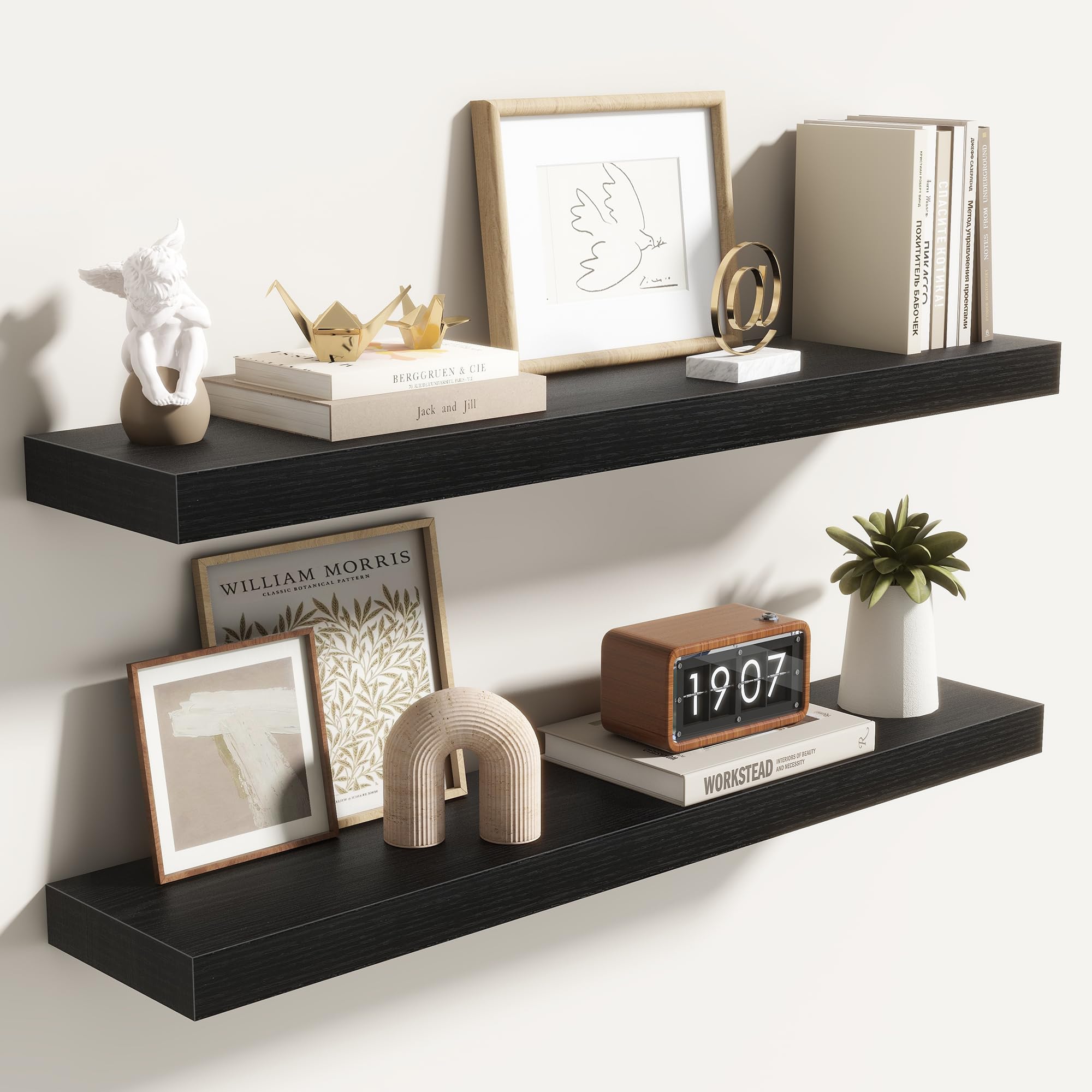 Acovy 80cm Floating Shelves, 6.5Inch(16.5cm) Deep Floating Shelves for Wall, 32 Inch Hanging Shelf with Invisible Brackets, Shelves for Bathroom, Bedroom, Living Room, Set of 2 โ image 1