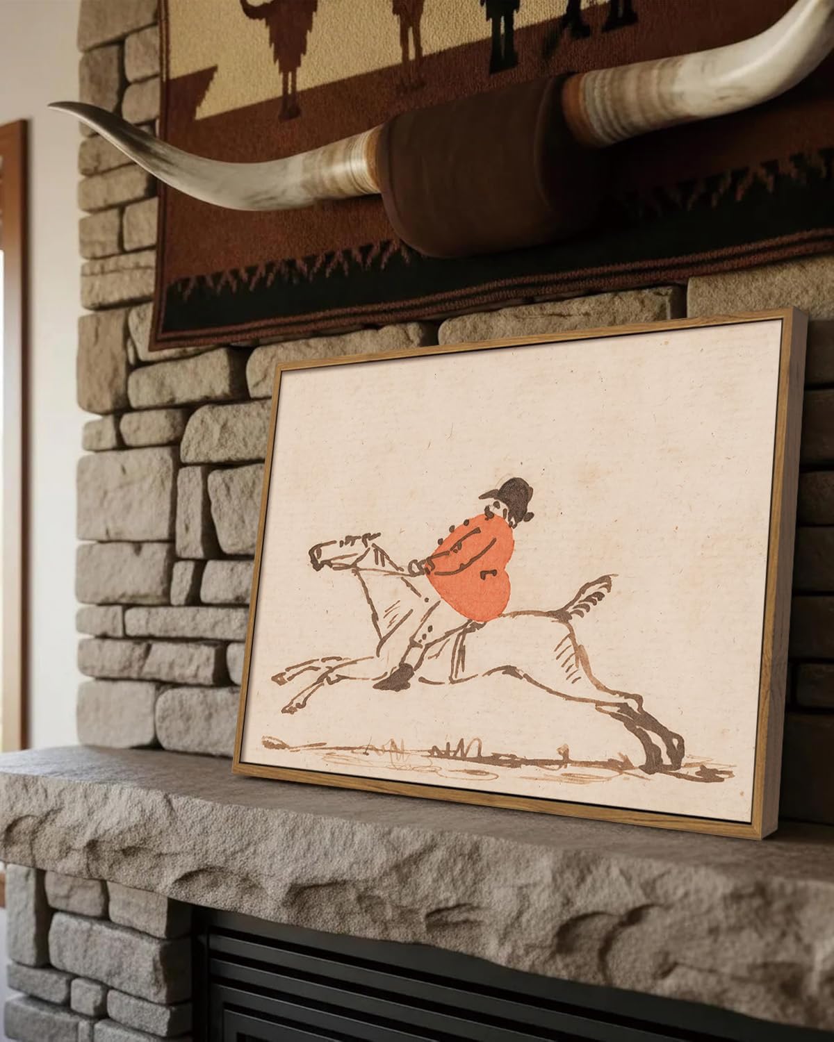 Condition photo showing New/Like New for zzlwbkgl vintage framed wall art hunting equestrian canvas wall art riding horse pictures wall decor retro landscape art prints for living room study cowboy-8 framed 16"l x 12"w