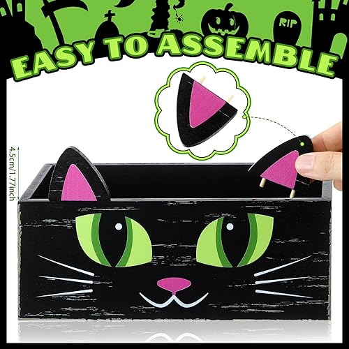 Miniatura 9 de Sintuff Cuenco de madera para dulces de Halloween, divertido plato de dulces para dulce o truco, soporte grande para servir de Halloween, cuenco de